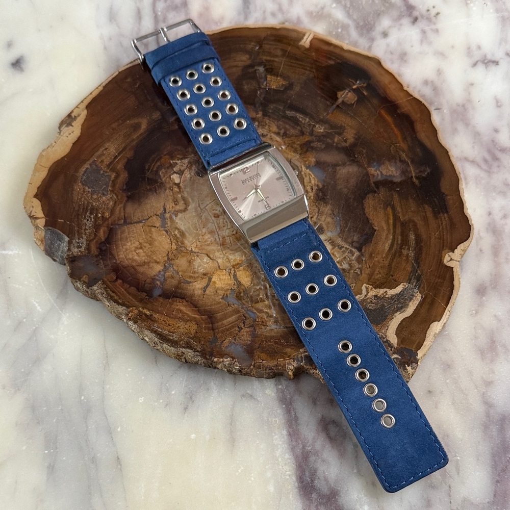 Joan Rivers Blue Suede Strap Watch with Silver-Tone Case